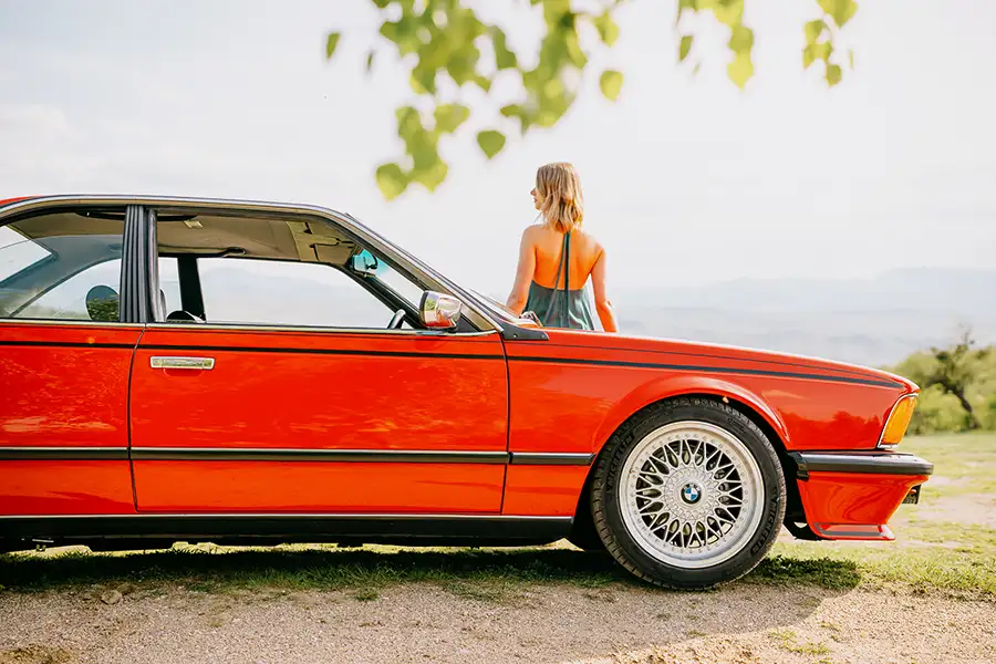 BMW 635 CSi classic coupe parked in the Transylvanian countryside